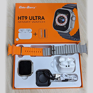 HT9 Ultra Smart Watch + TWS Combo with Double Strap- Silver Color