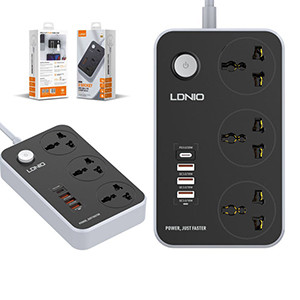 LDNIO SC3412 38W PD20W Power Strip 3 Socket Outlets and 3 QC 3.0 USB