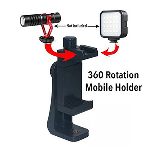 360 Degree Mobile Holder With Cold Shoe Mount For Extra Microphone Or Led Light